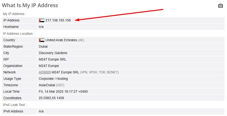 PIA IP leak test.