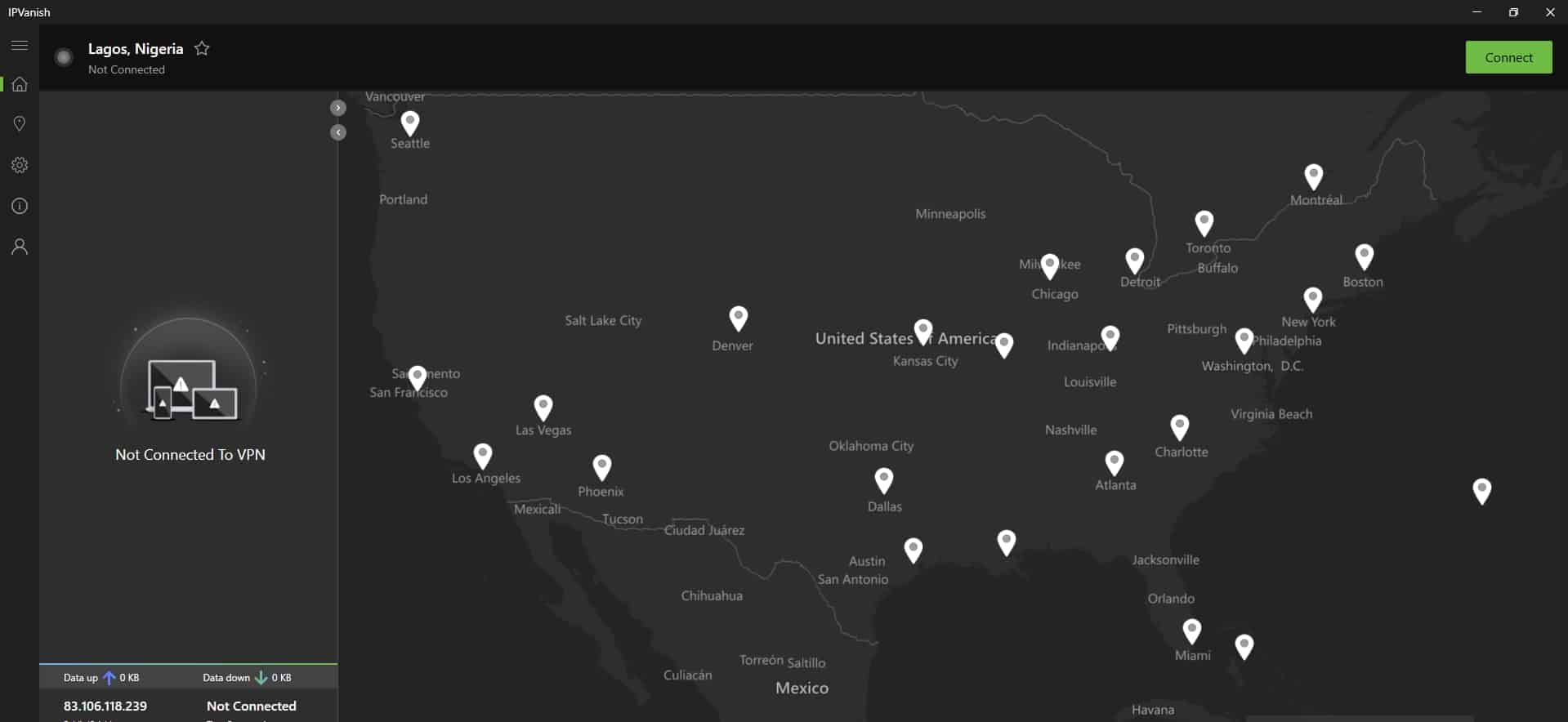 IPVanish US server locations.