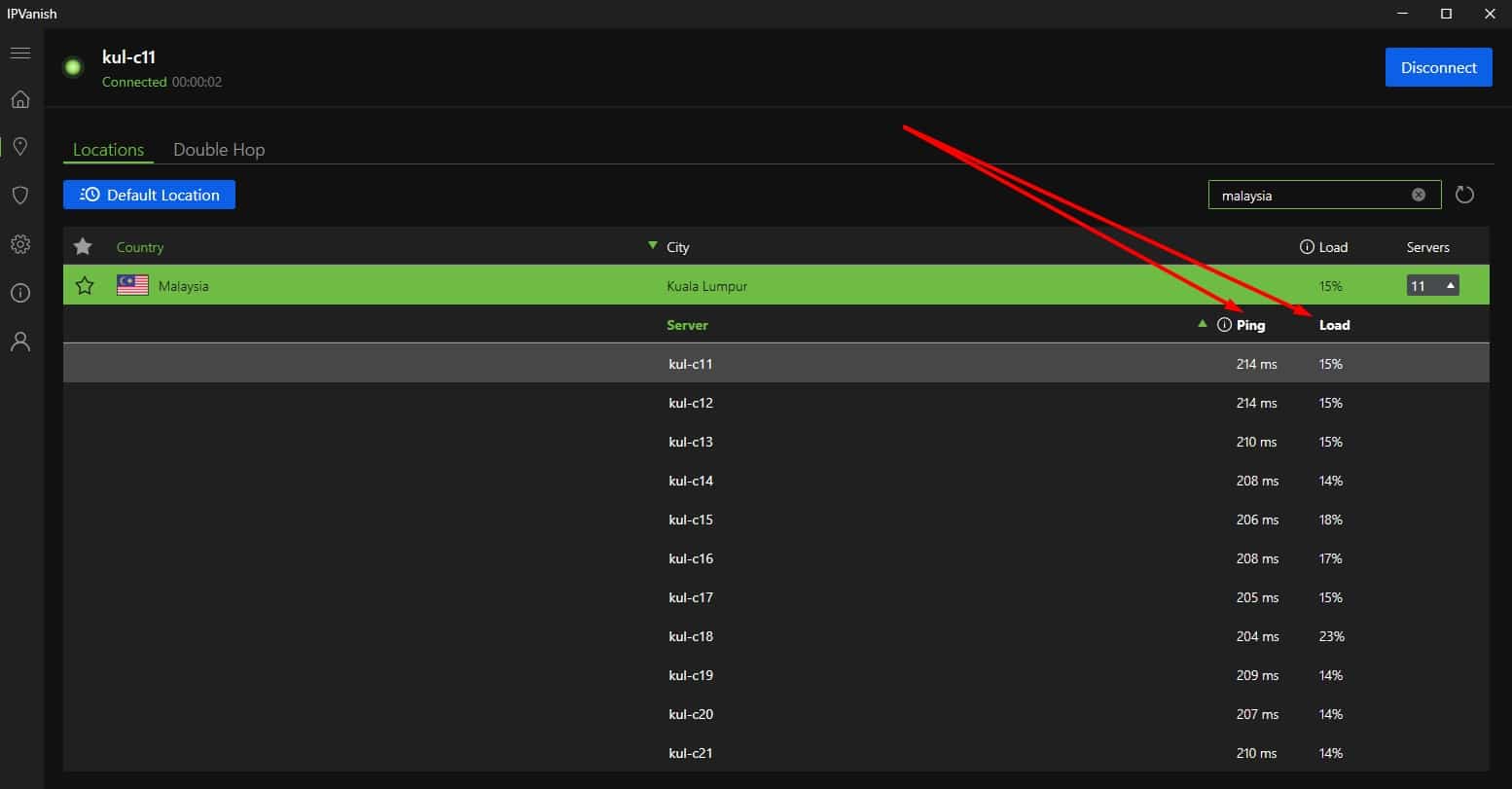 IPVanish servers in Malaysia.