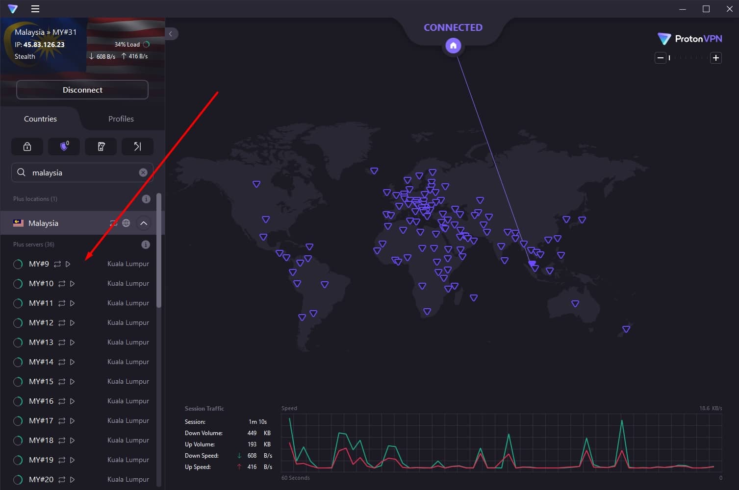 ProtonVPN's servers in Malaysia.