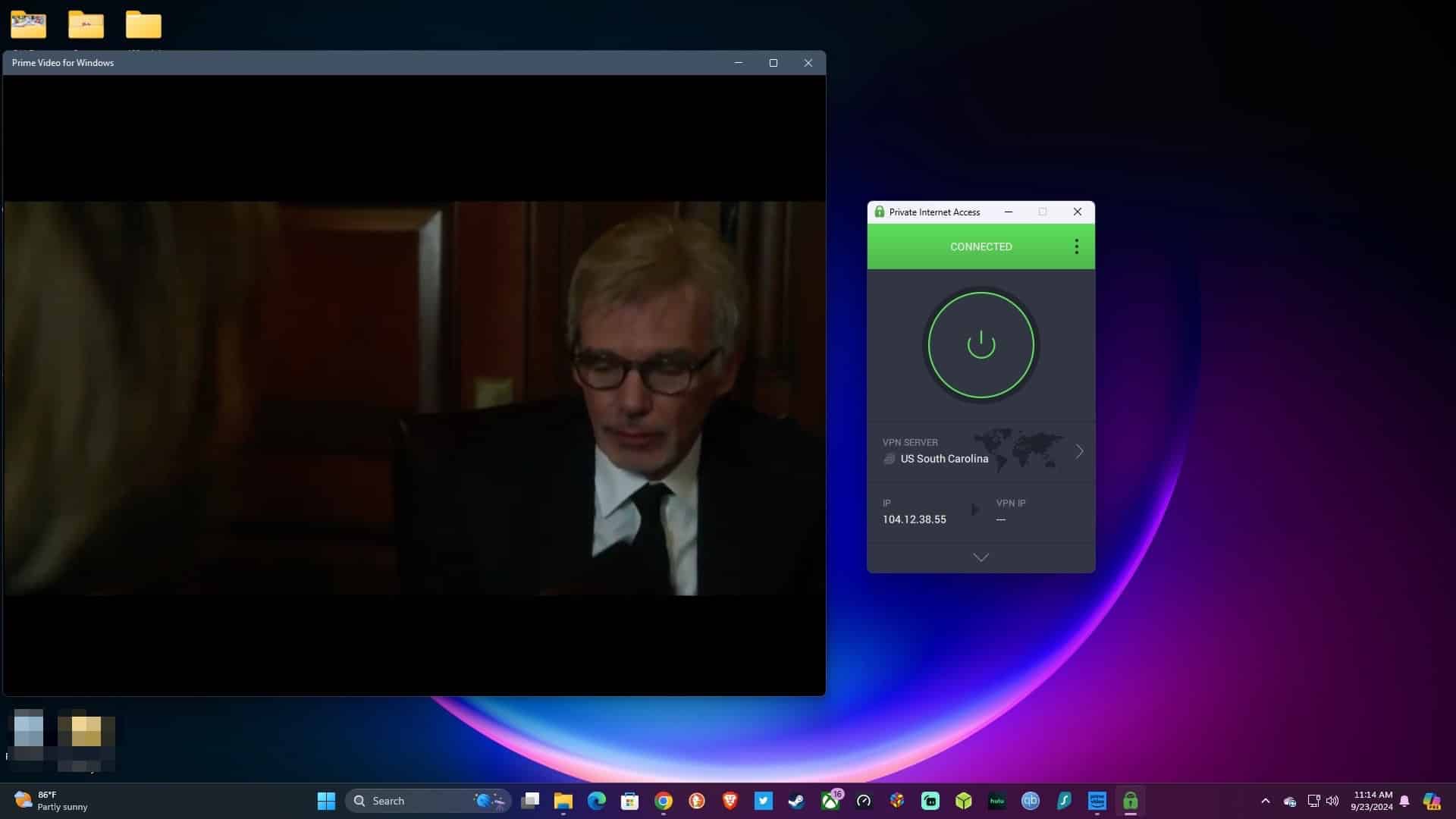 Streaming Amazon Prime Video using PIA.