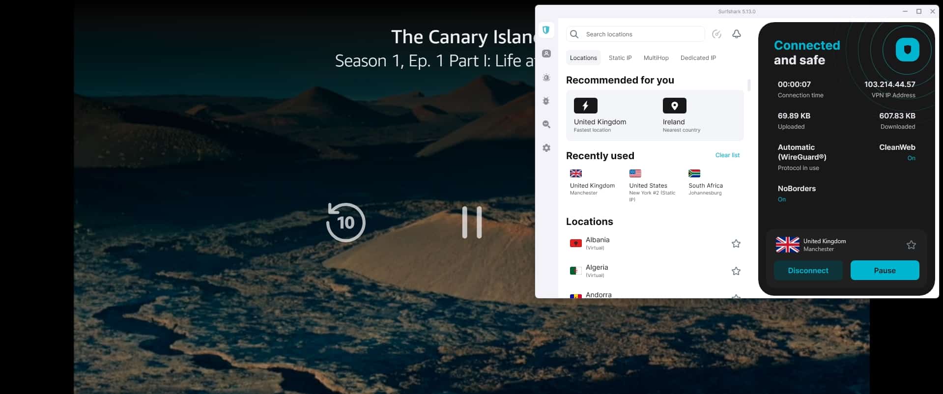 Streaming Amazon Prime Video using Surfshark.