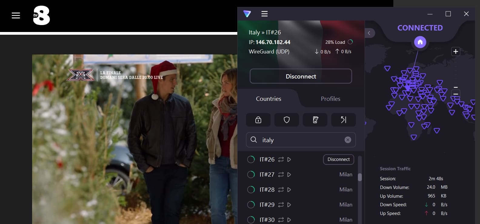 Streaming TV8 using ProtonVPN.