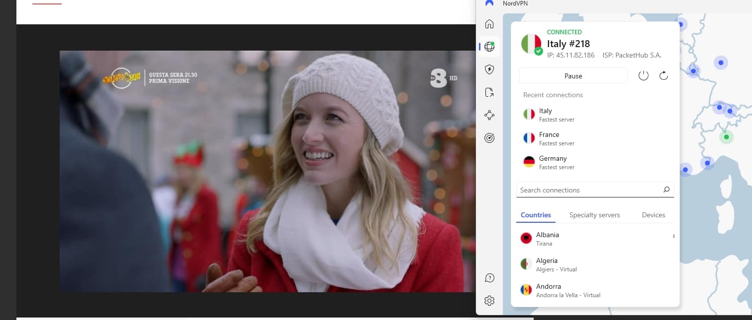 Streaming TV8 using NordVPN.