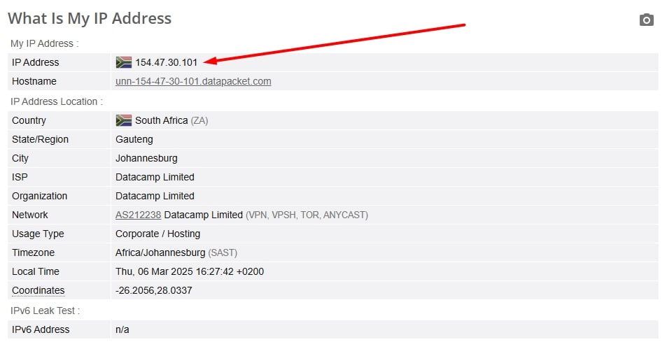 IP leak test.