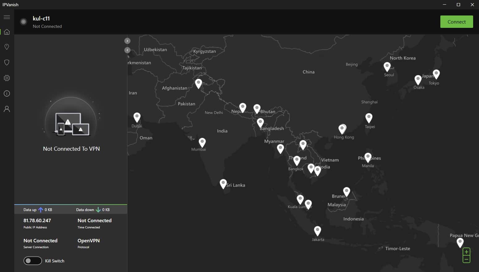 IPVanish's server map.