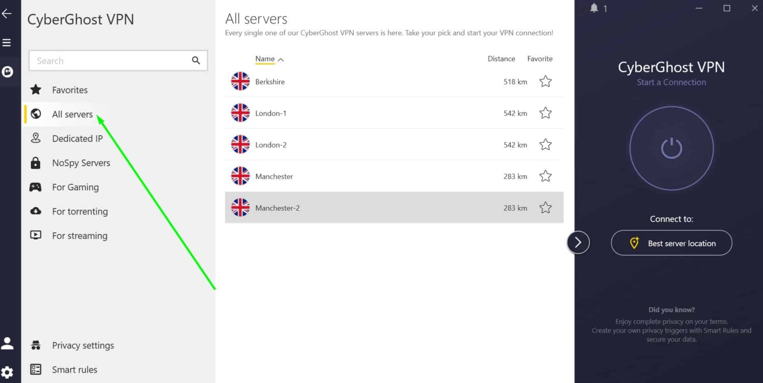 CyberGhost UK servers