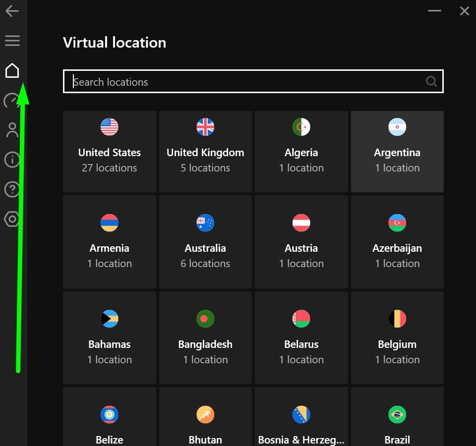 Screenshot of Hotspot Shield's server locations