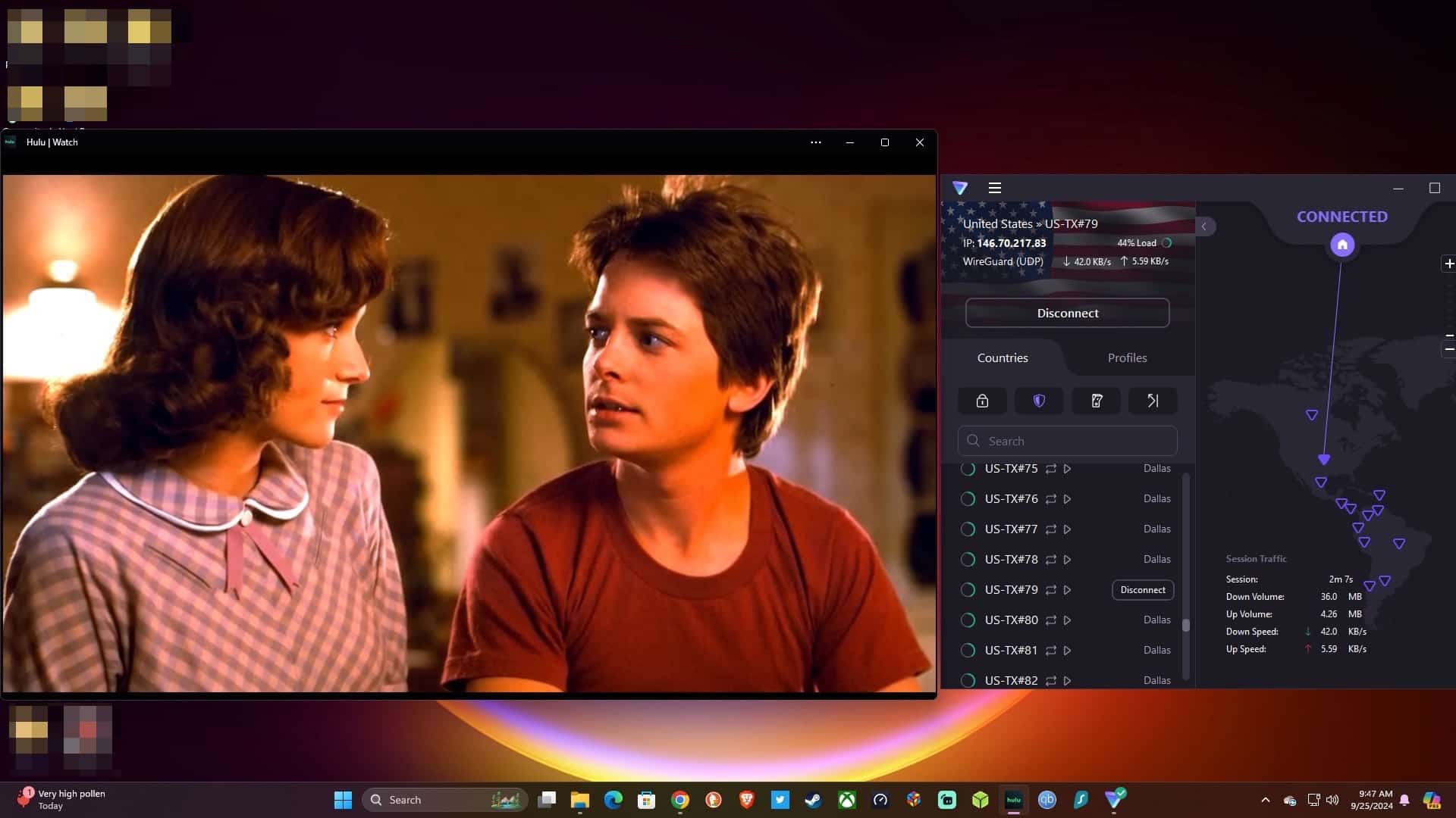Streaming Hulu using ProtonVPN.