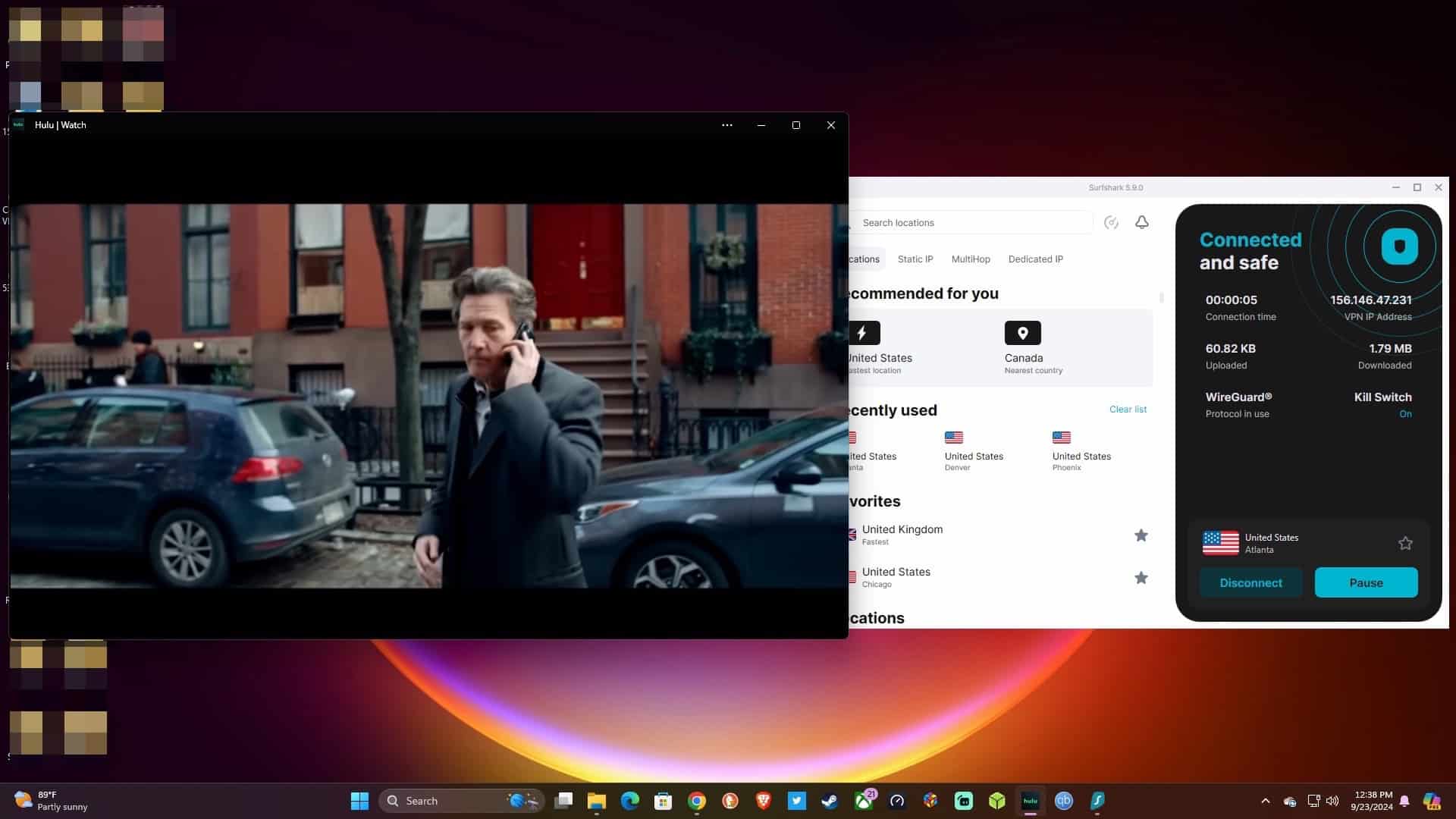 Streaming Hulu using Surfshark.