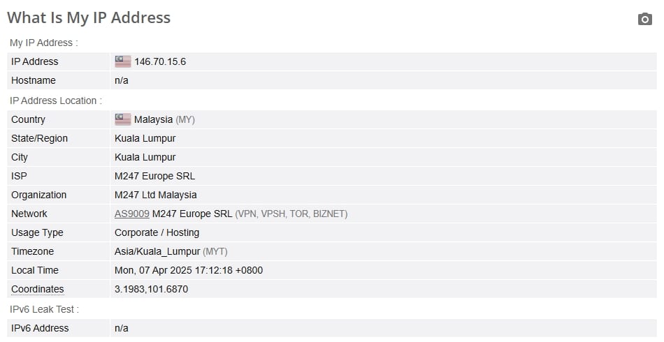 IP leak test.