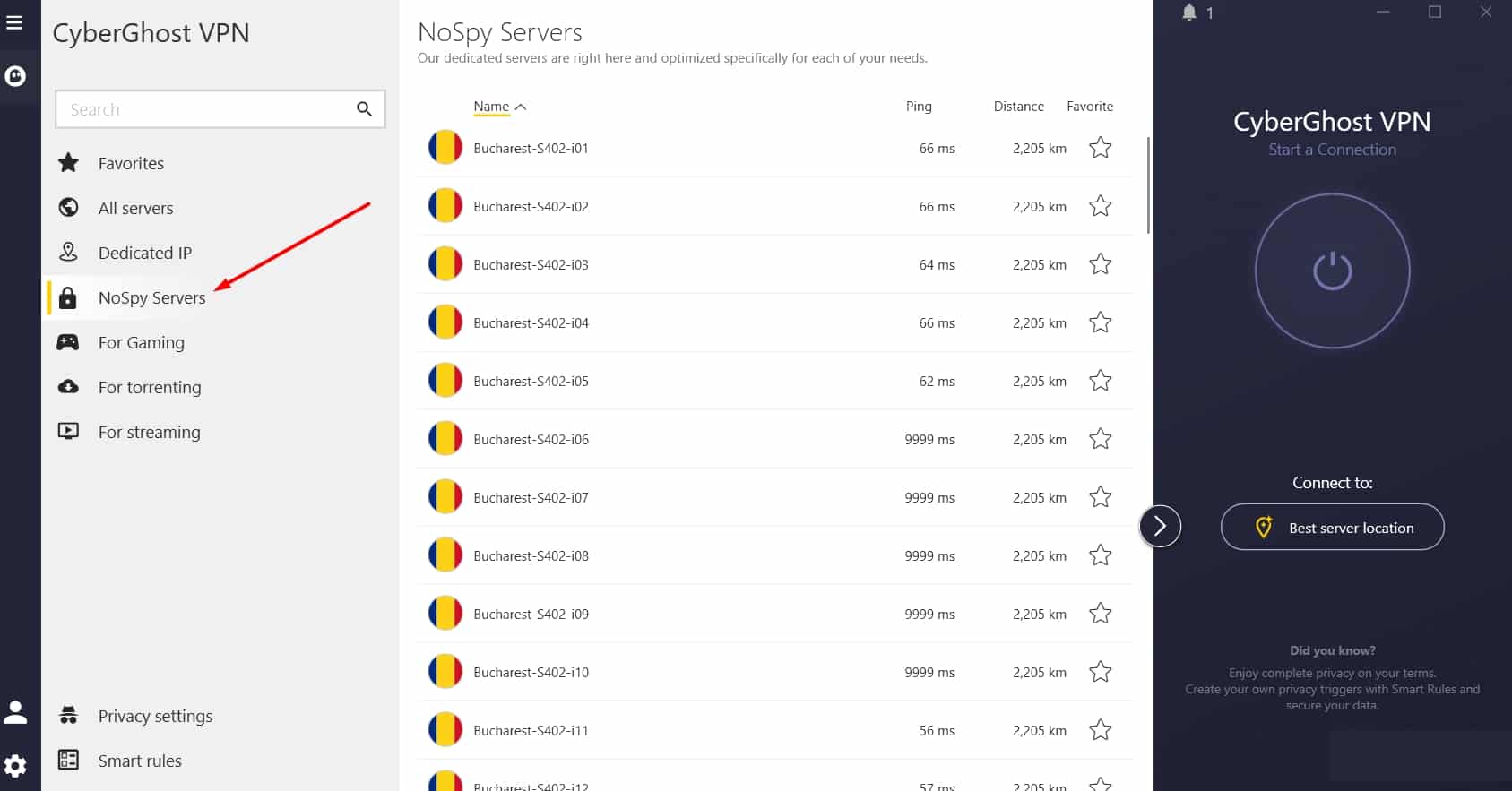 CyberGhost's NoSpy servers.