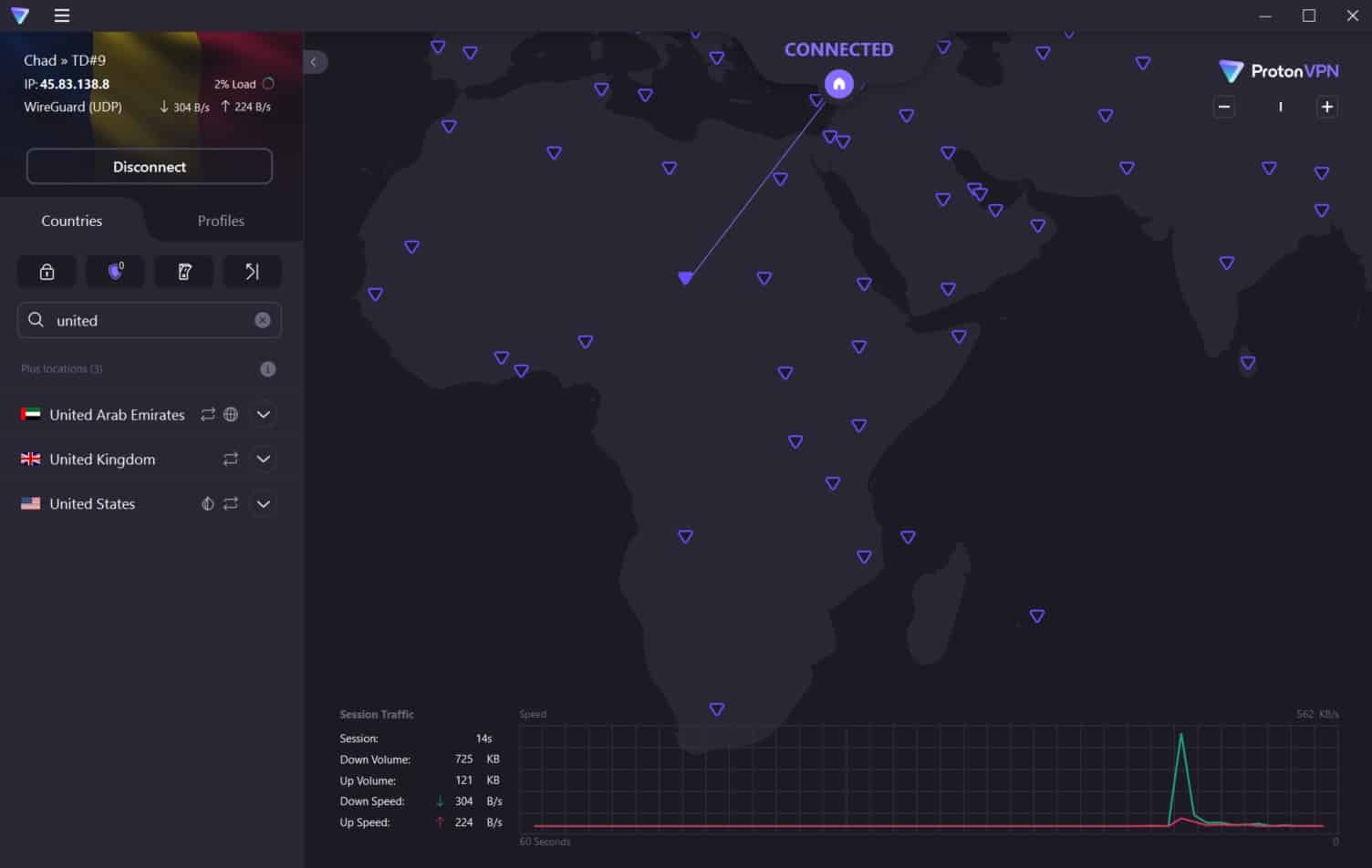 ProtonVPN server map.