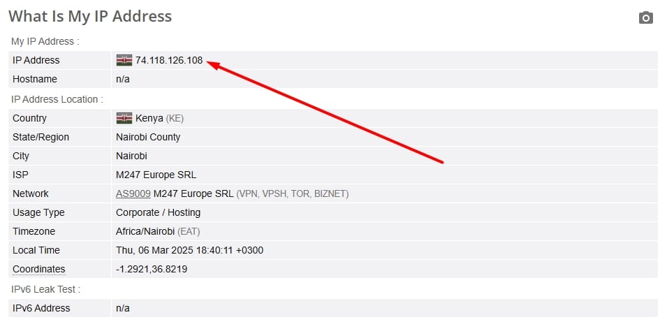 IP leak test.