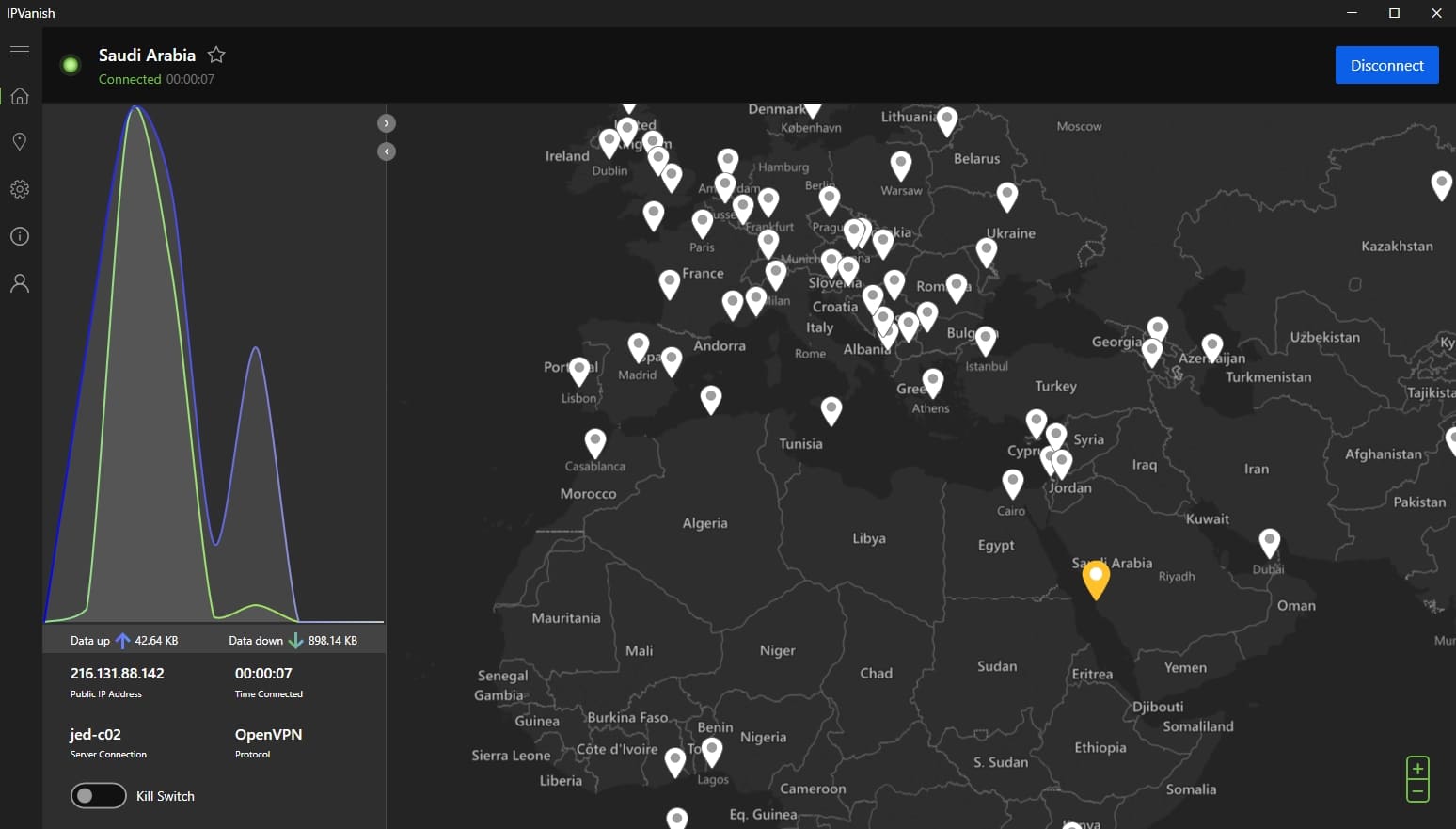 IPVanish server map.