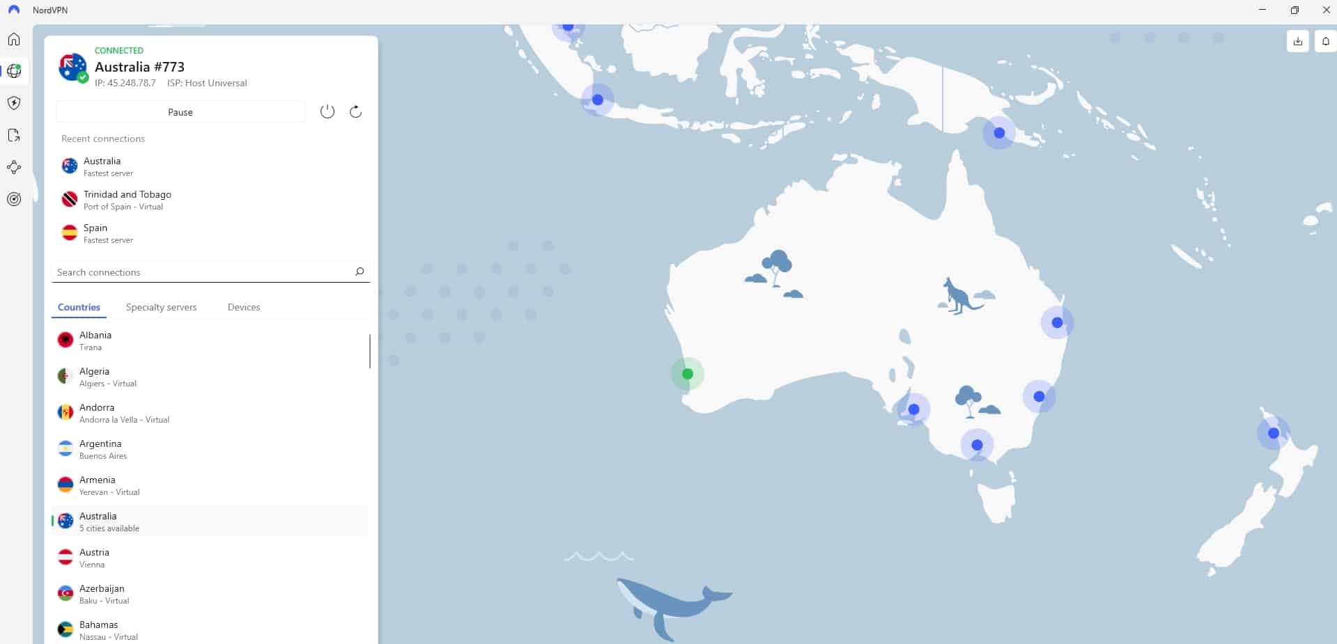 NordVPN server map.
